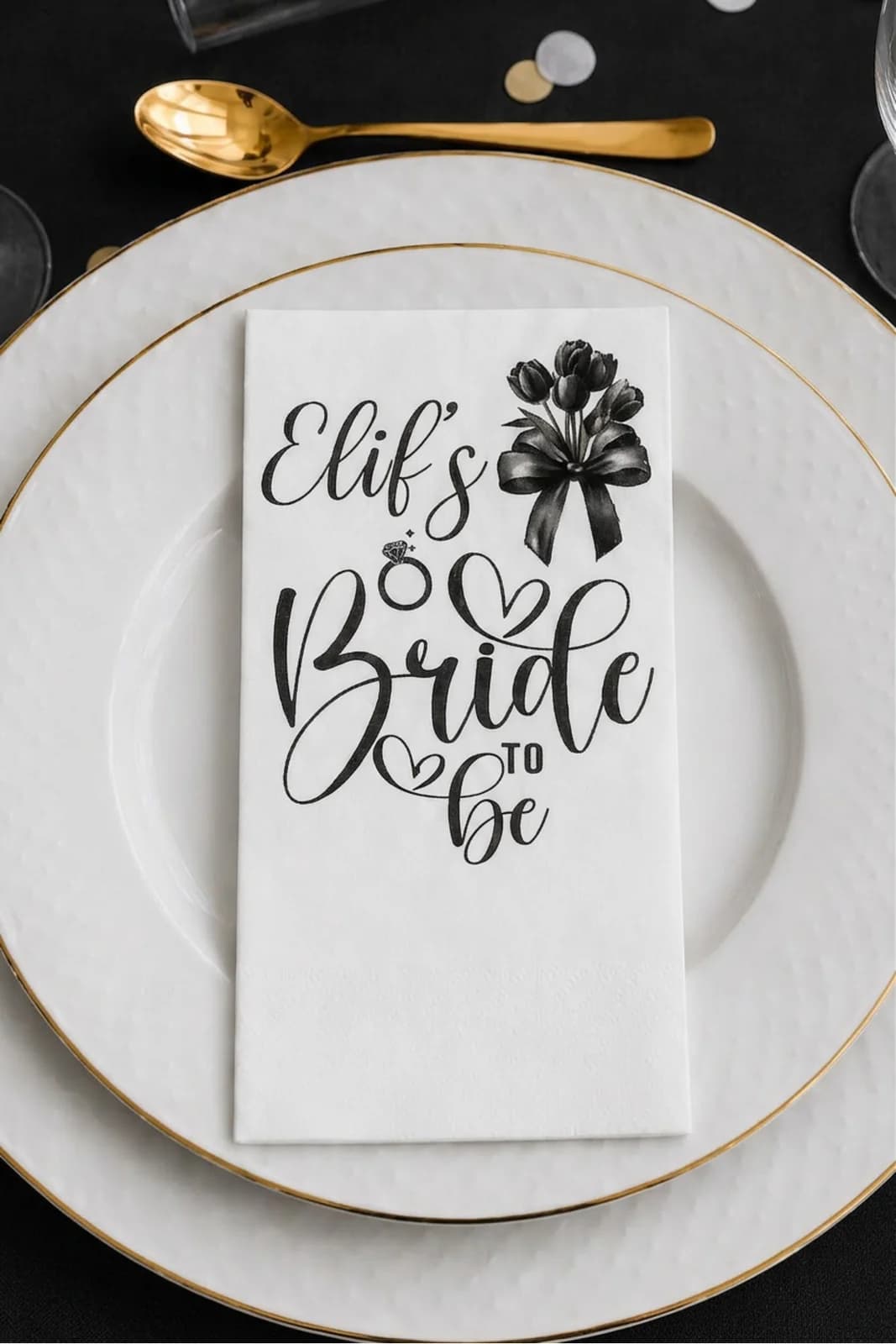 Bride To Be Siyah İsme Özel Baskılı Peçete – 15’li