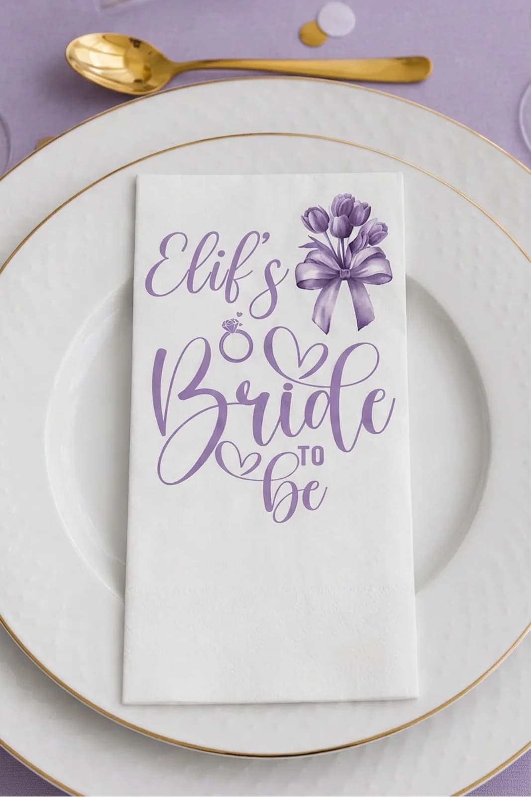 Bride To Be Mor İsme Özel Baskılı Peçete – 15’li