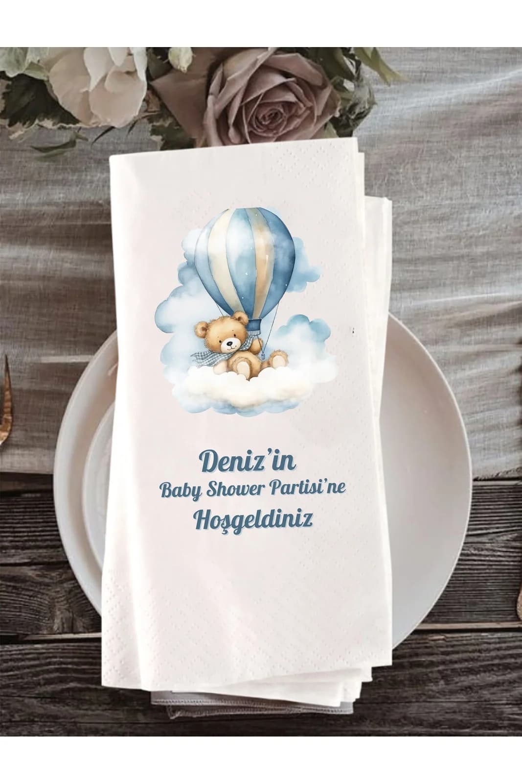 Baby Shower Bebek İsme Özel Baskılı Peçete 15'li - 33x33cm