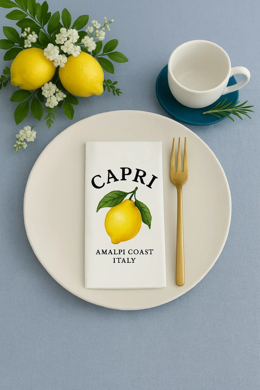 Capri Limon Desenli Baskılı Misafir Sunum Peçete 15'li - 33x33cm