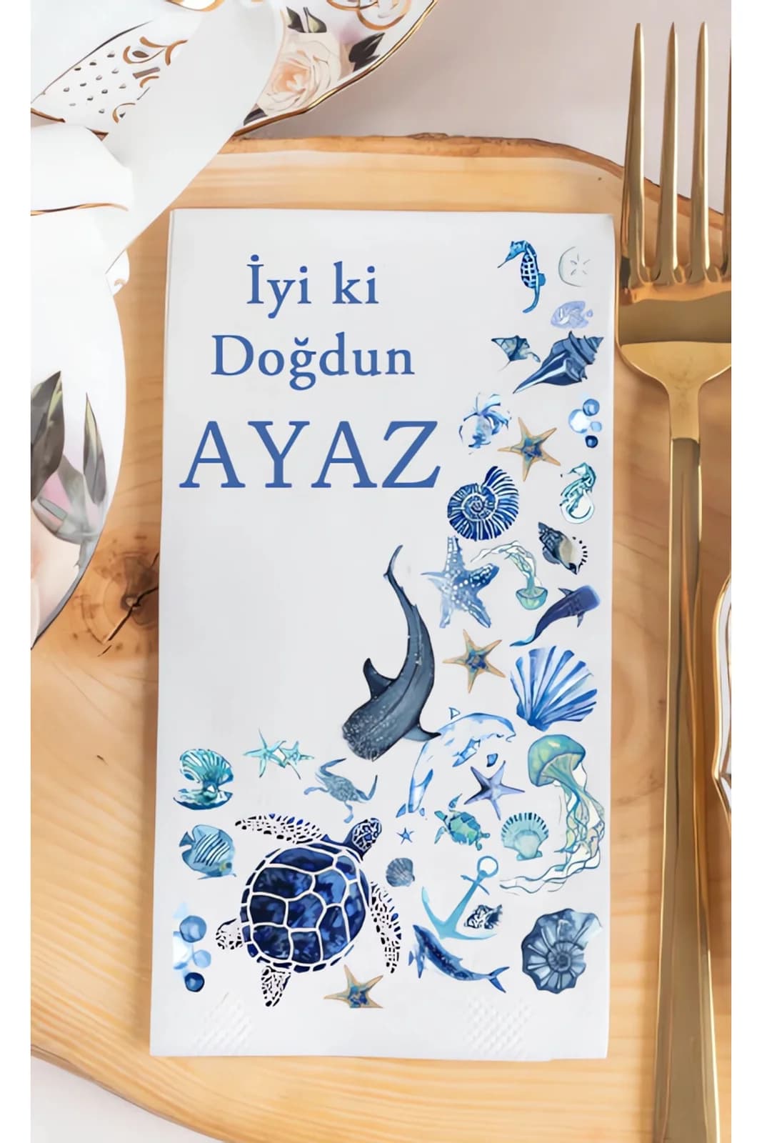 Kişiye Özel Deniz Temalı İsimli Doğum Günü Peçete 15'li - 33x33cm